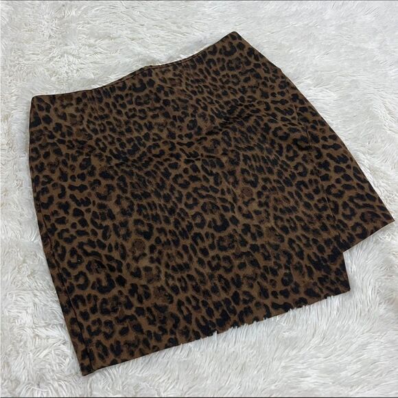 Ann Taylor wrap wool blend animal print skirt 10 - Picture 1 of 7